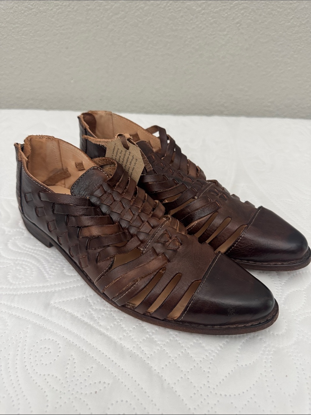Bed Stu Las Cruces Brown Leather Huarache Woven Sandals Shoes Flats Size 9 NEW